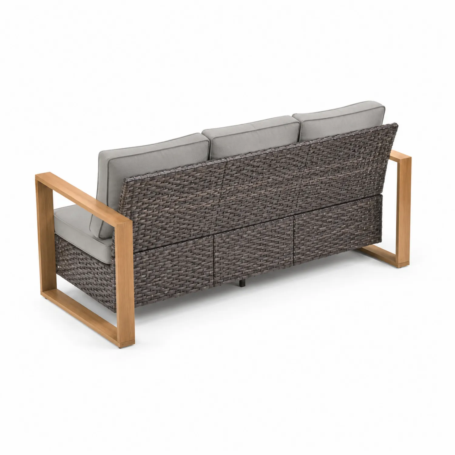 Divano in rattan sintetico grigio con struttura in legno
