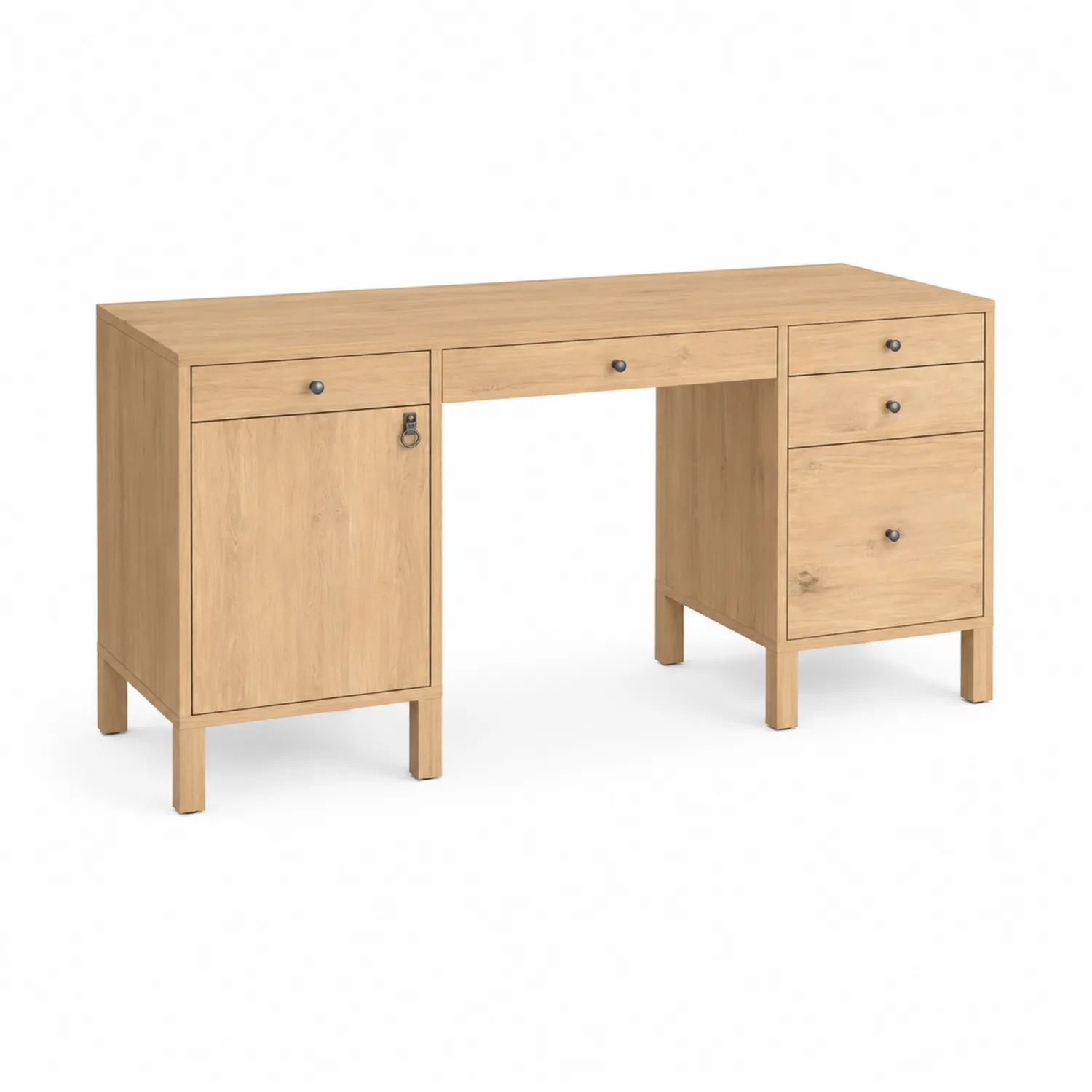 Scrivania in Legno di Quercia con Cassetti e Anta