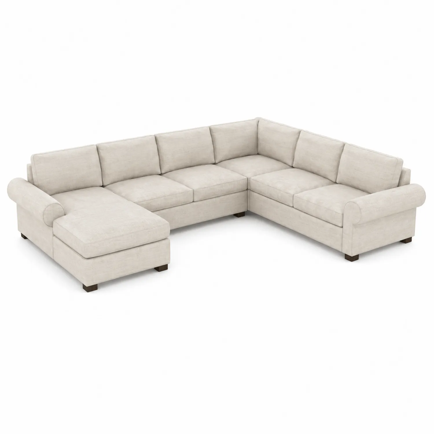 Divano angolare modulare in tessuto poliestere beige con chaise longue