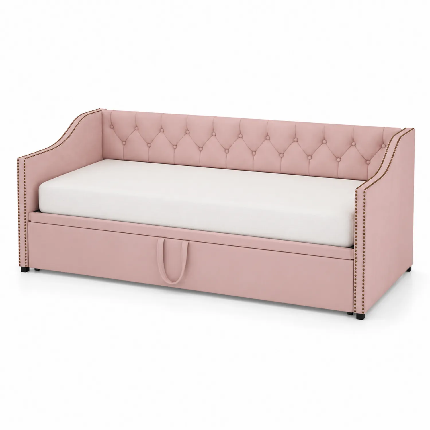 Divano Letto con Contenitore in Similpelle Rosa