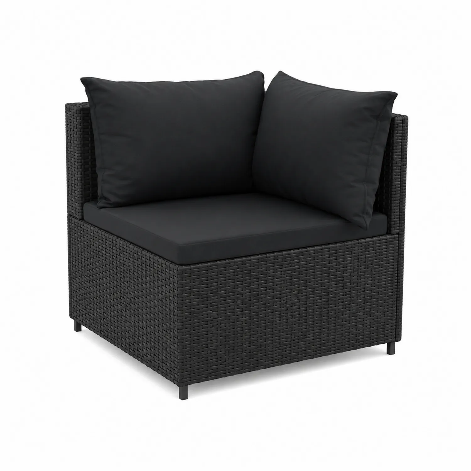 Poltrona Angolare in Rattan Sintetico Nero con Cuscini