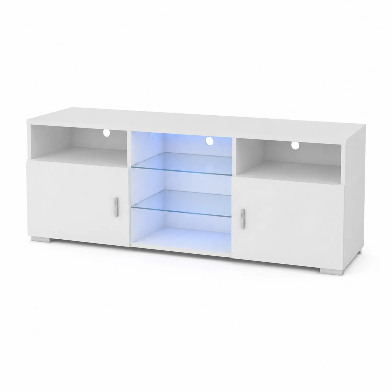 Mobile TV in MDF Bianco con Ripiani in Vetro Temperato