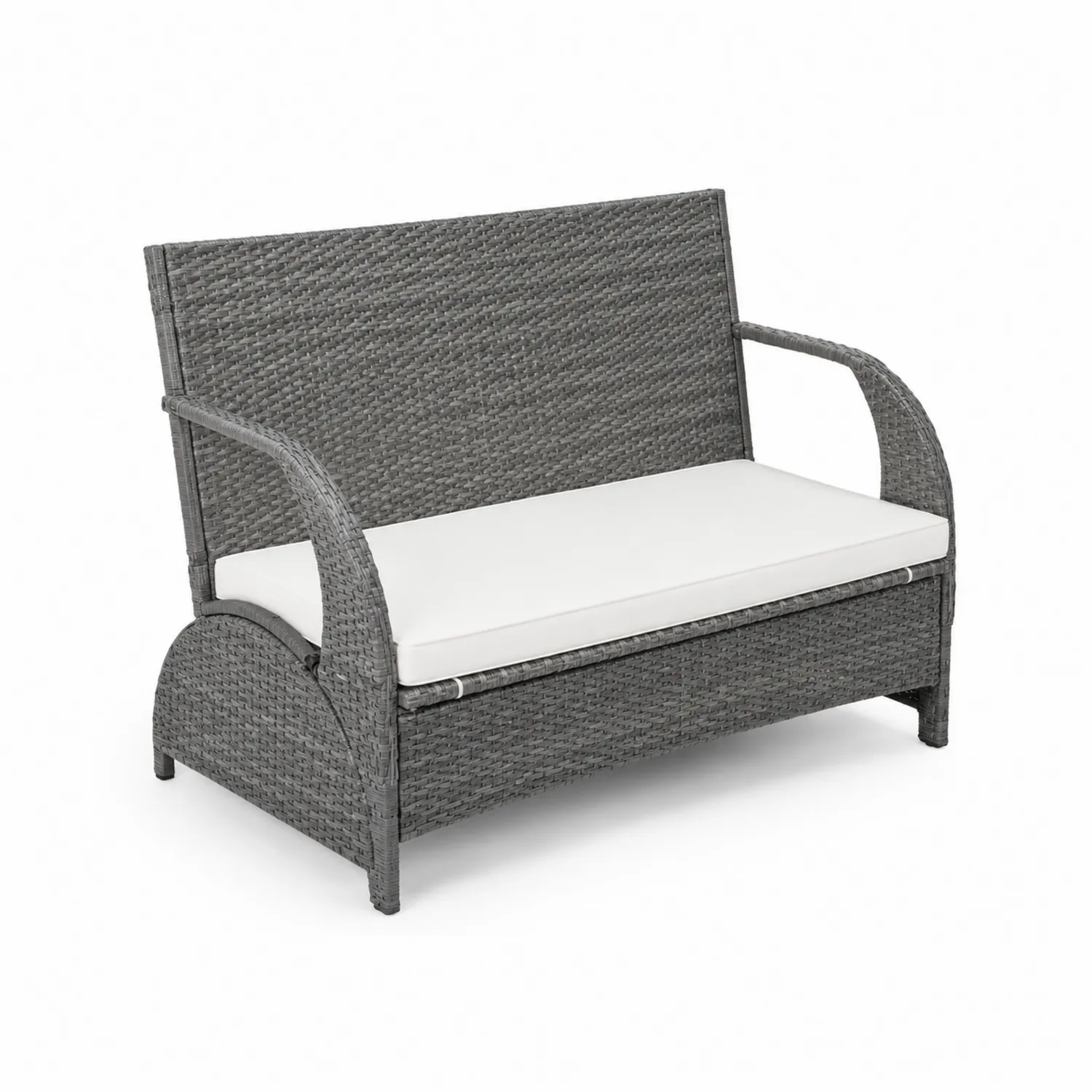 Divano in Rattan Sintetico Grigio con Cuscino Bianco