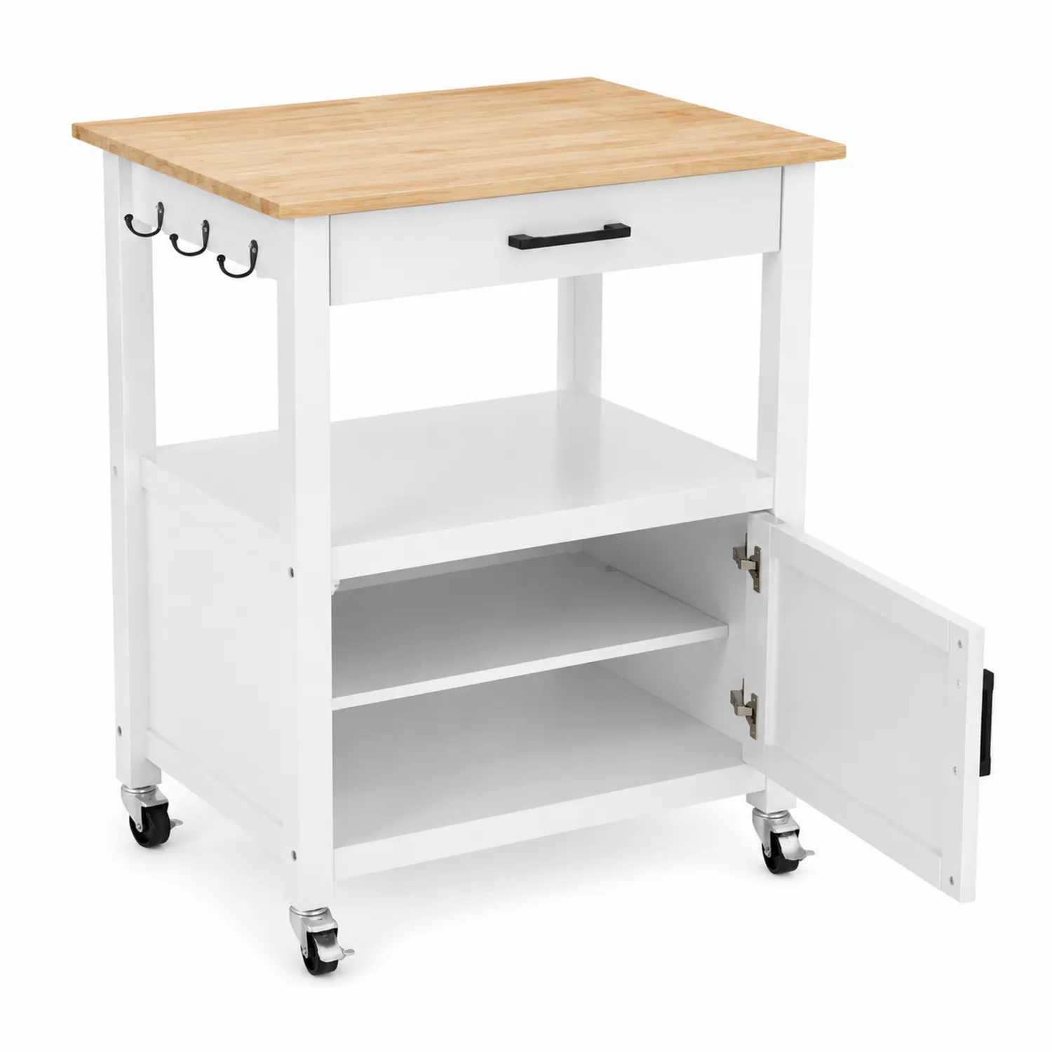 Carrello da Cucina in Legno MDF e Bambù Bianco
