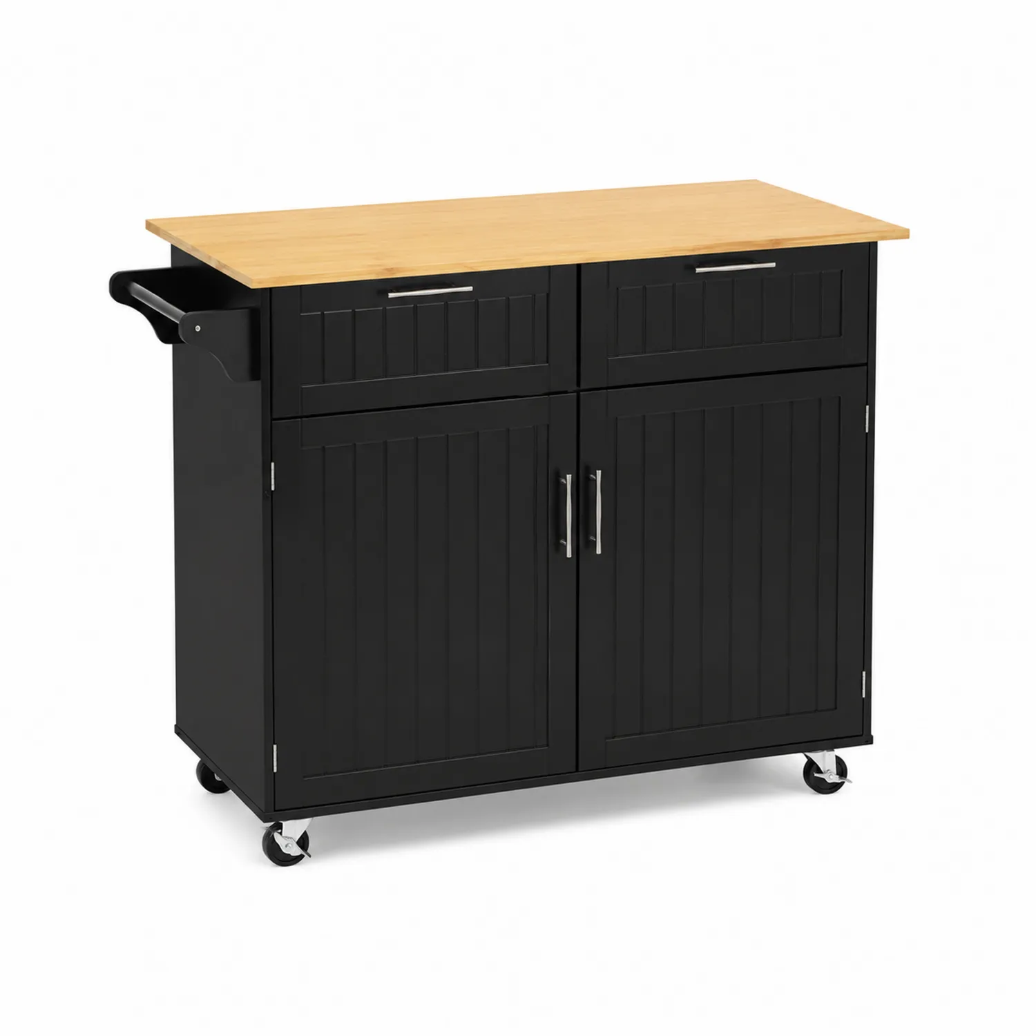 Carrello da cucina in legno e MDF con piano in legno massello Nero
