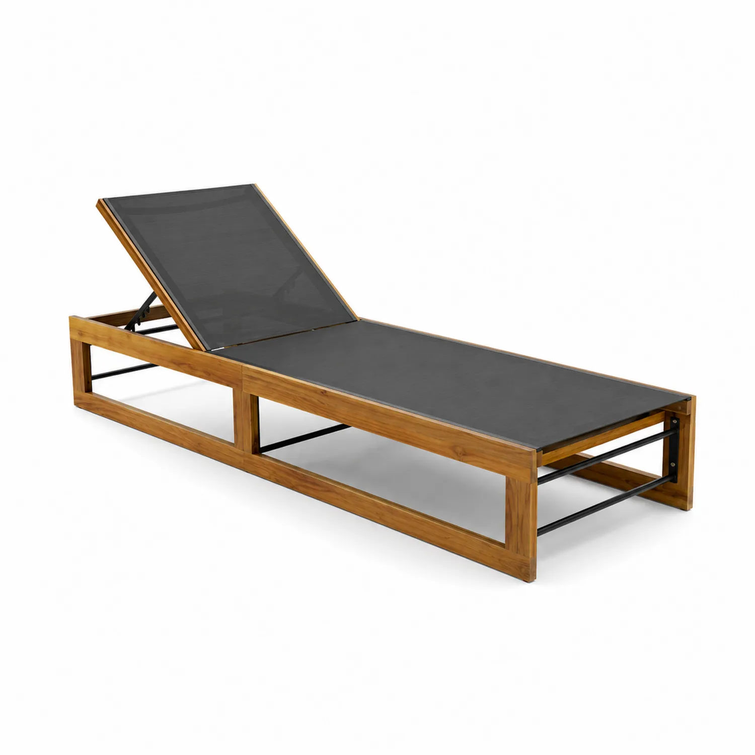 Sdraio da Esterno in Legno di Acacia e Textilene Grigio 200x65x30 cm