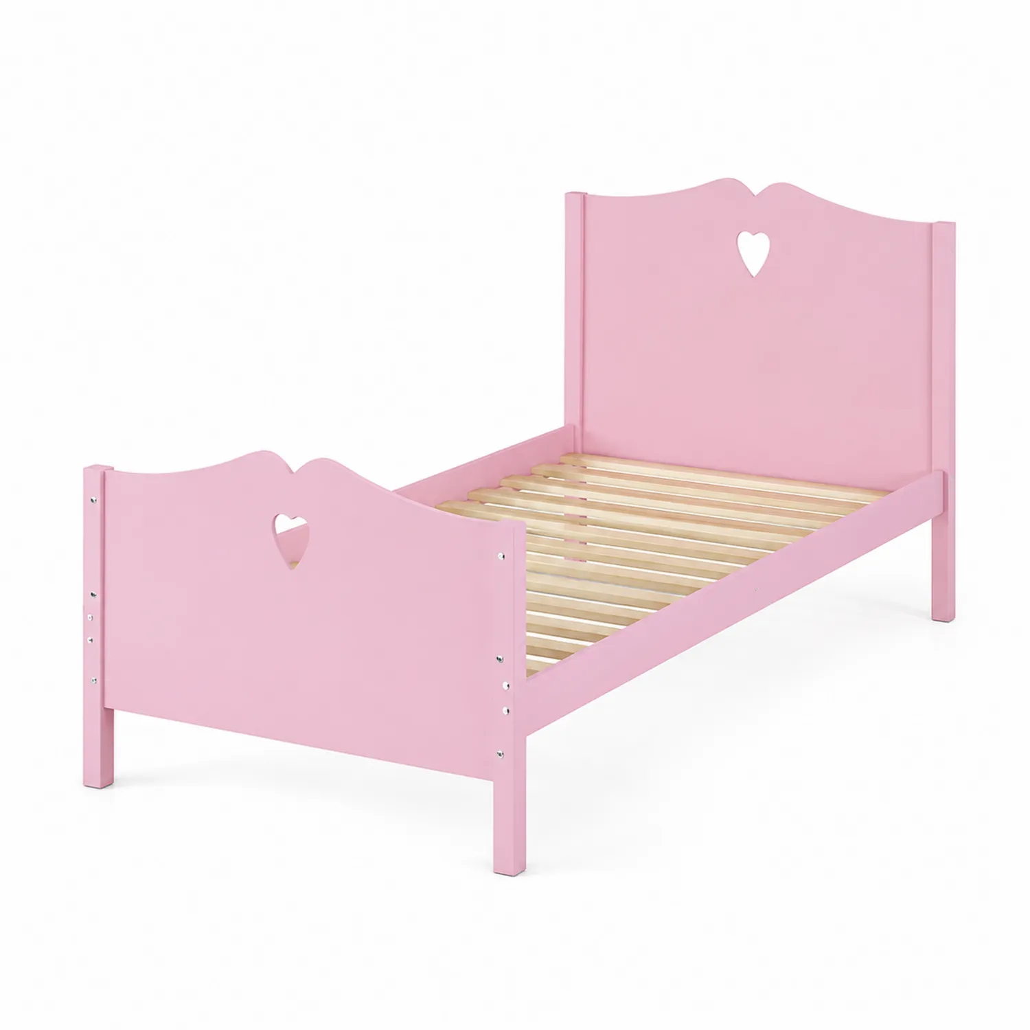 Letto singolo per bambini in legno con motivi a cuore
