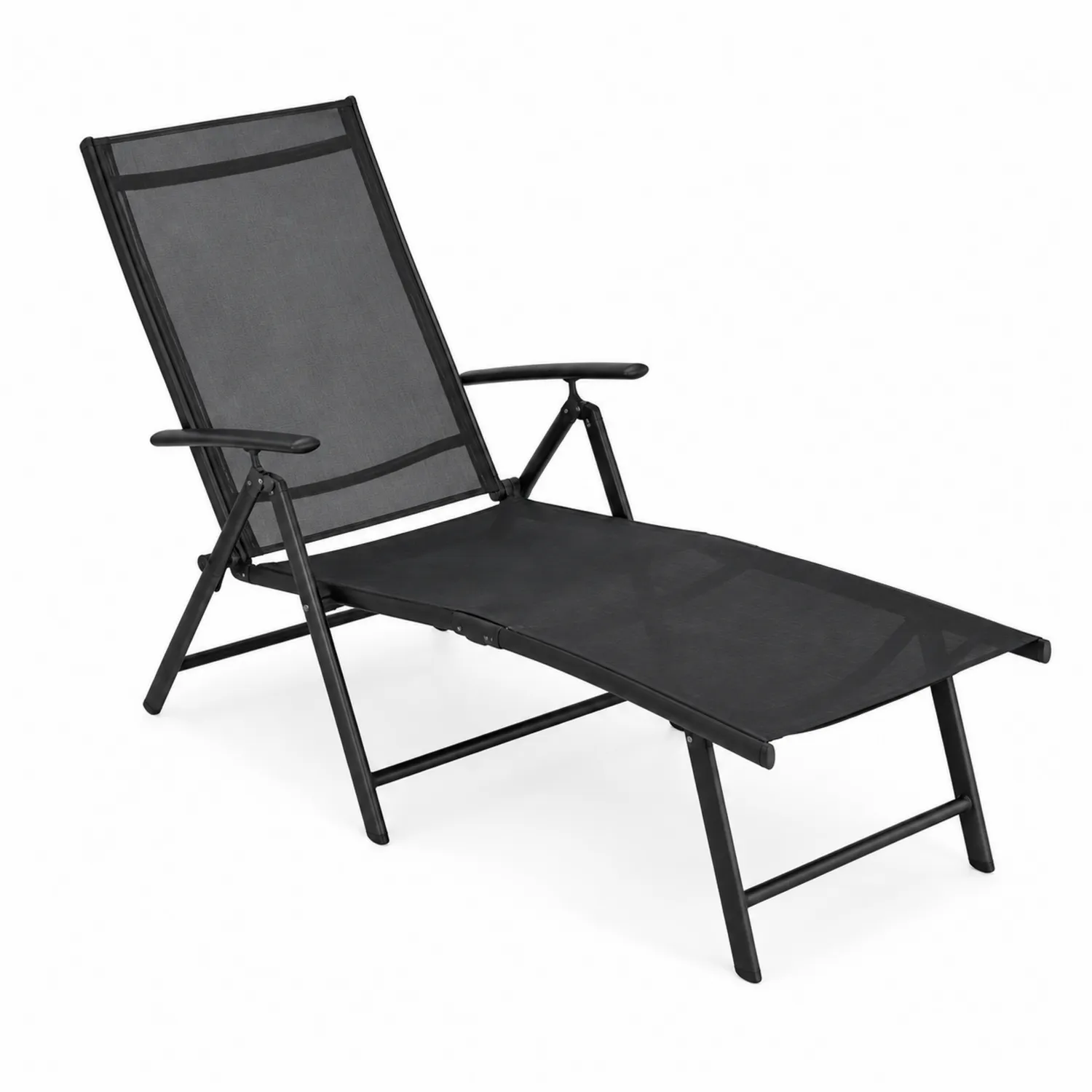 Sdraio in Alluminio e Poliestere Nero 193x65x32 cm