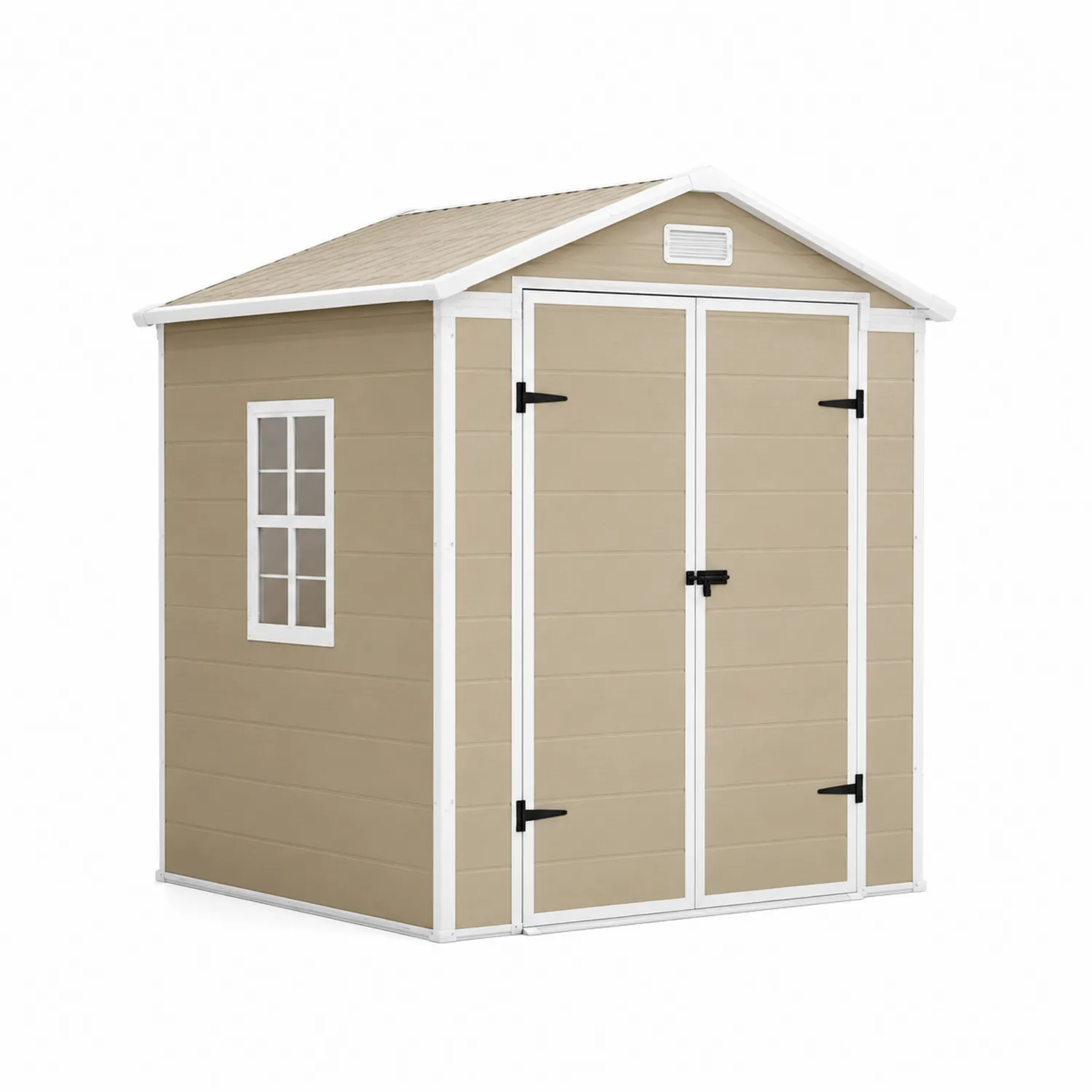 Capanno da Giardino in Plastica Beige con Finestra e Doppia Porta