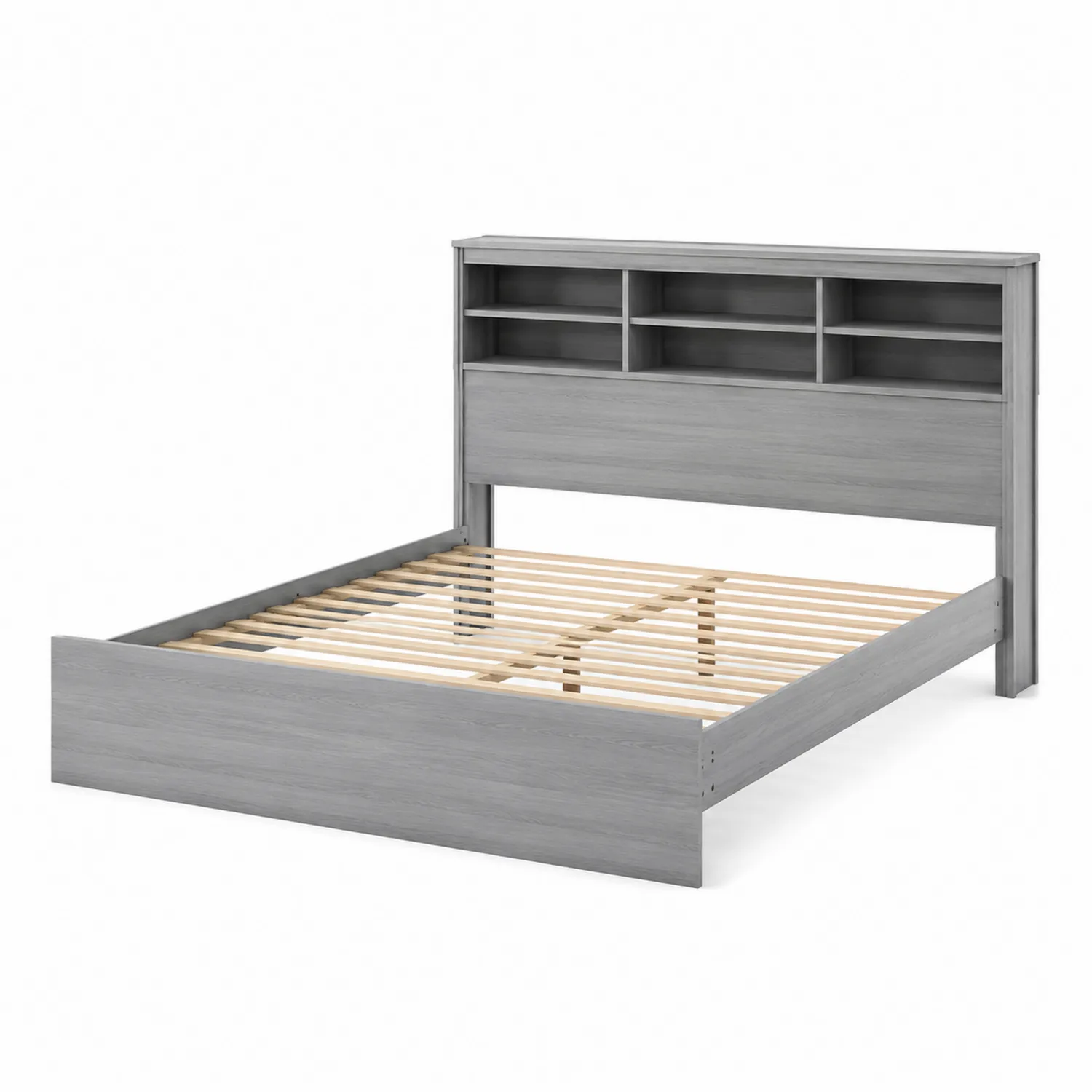 Letto matrimoniale in legno con testiera libreria grigio 200x160 cm