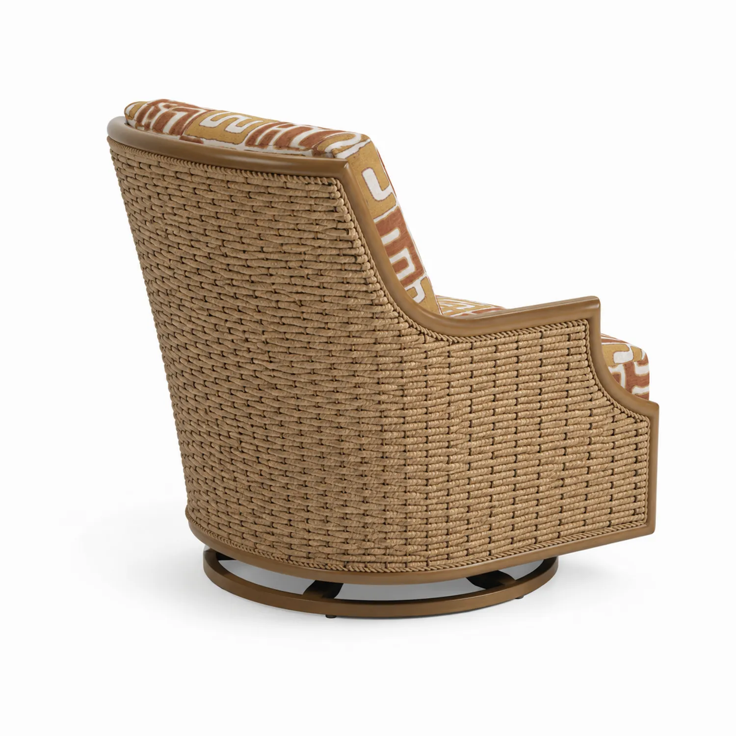 Poltrona girevole da esterno in rattan sintetico con tessuto geometrico