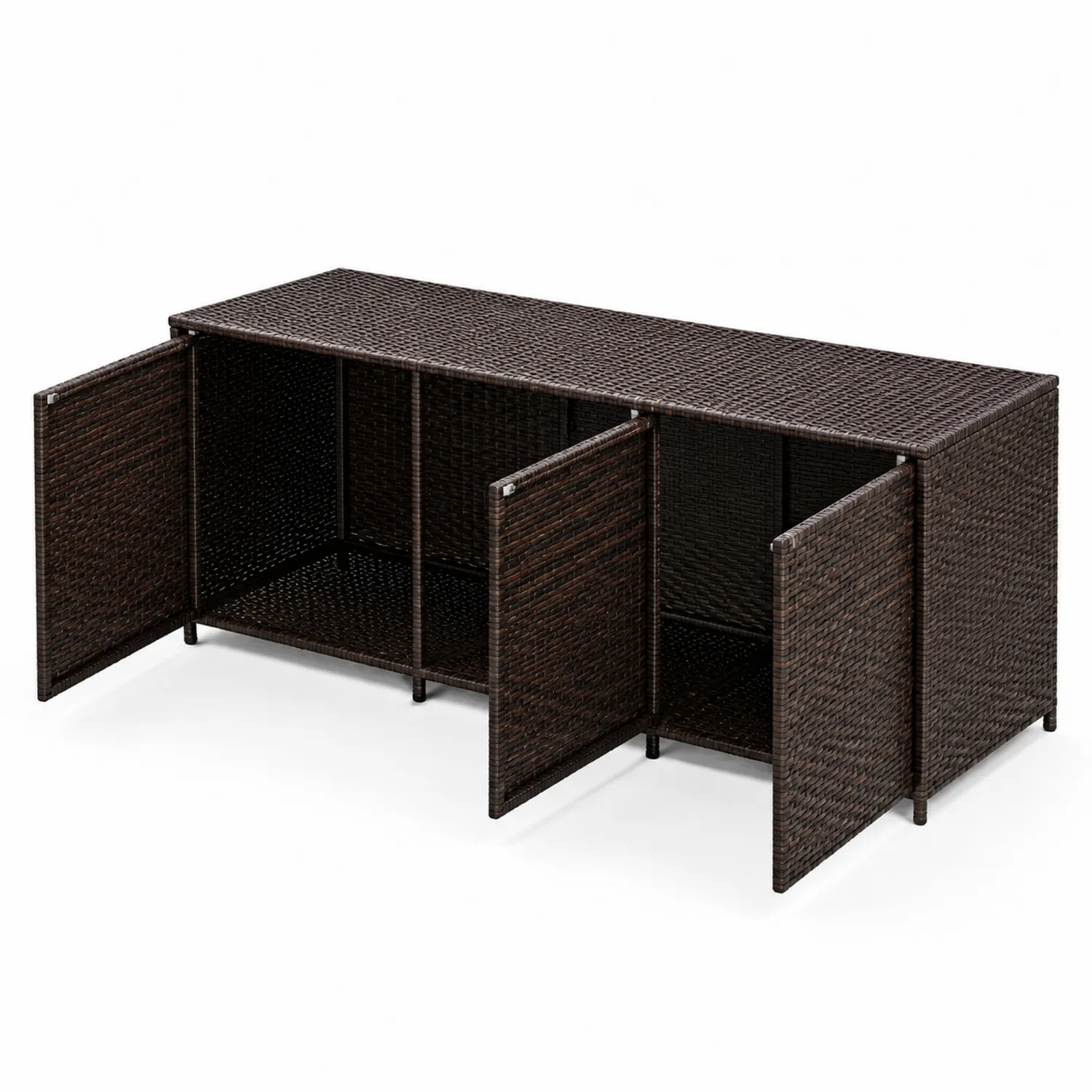 Cassapanca in Rattan Sintetico Marrone con Tre Ante