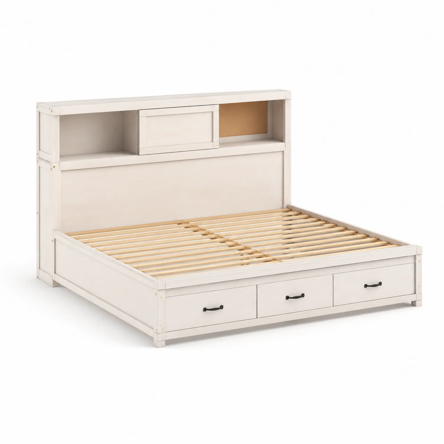 Letto contenitore in legno con cassetti e testiera