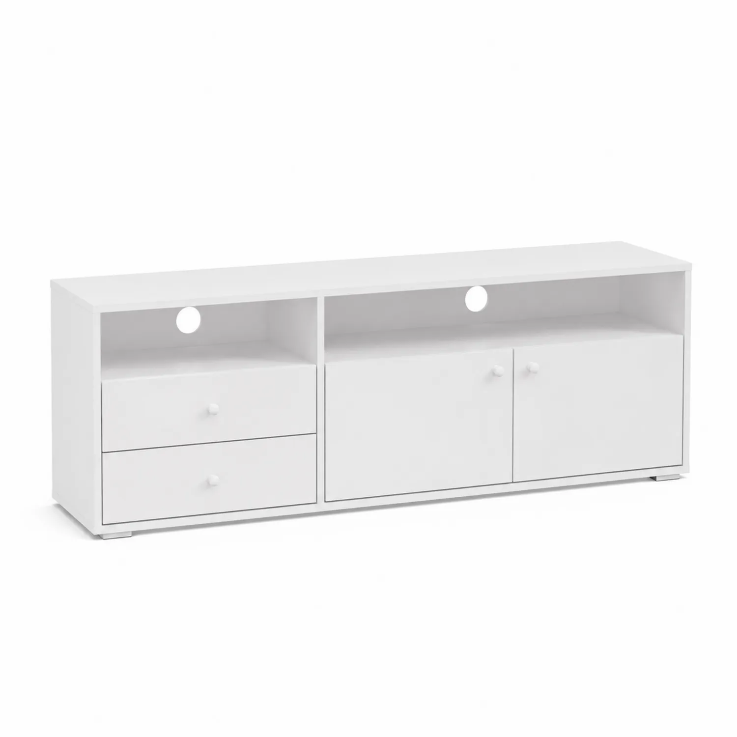 Mobile TV in legno MDF bianco con cassetti e ante, 140x40x45 cm