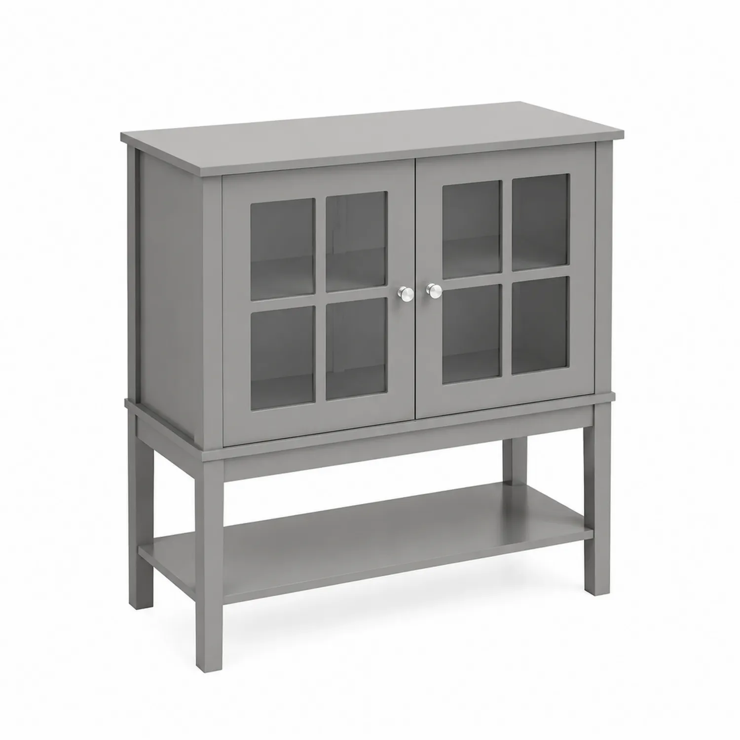 Credenza a due ante in legno e vetro temperato trasparente grigio