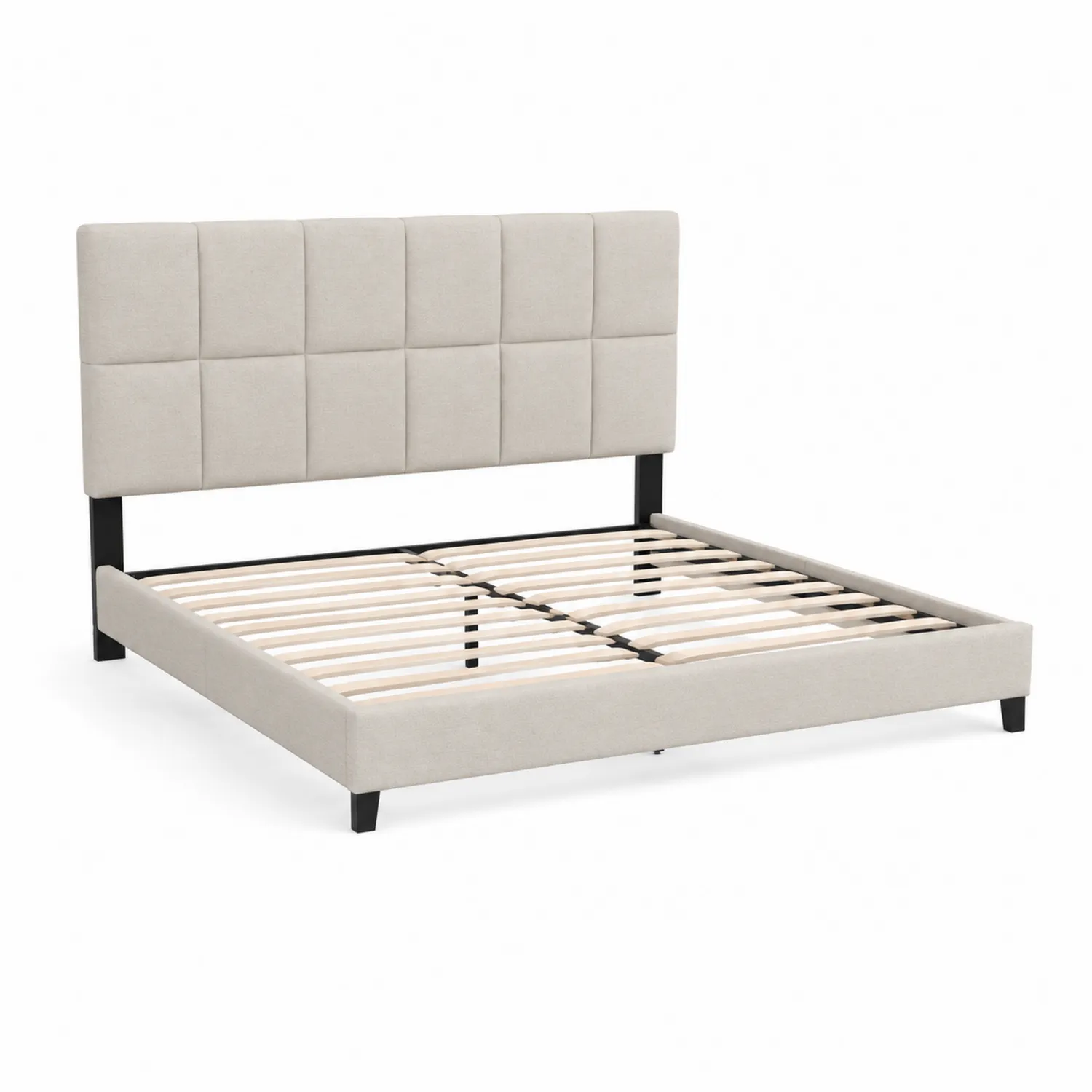 Letto matrimoniale in tessuto Beige con struttura in metallo