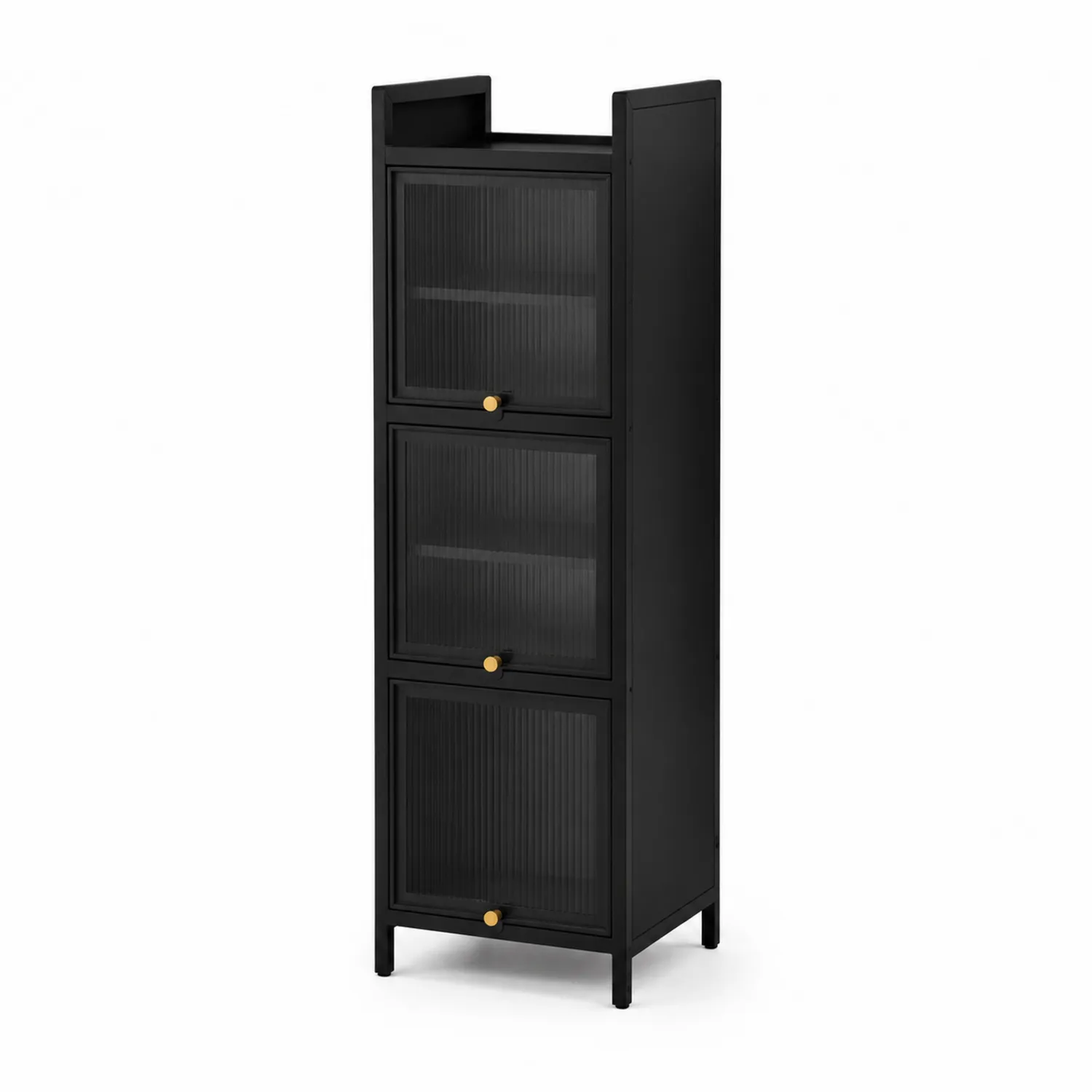 Dispensa in metallo nero con ante in vetro temperato