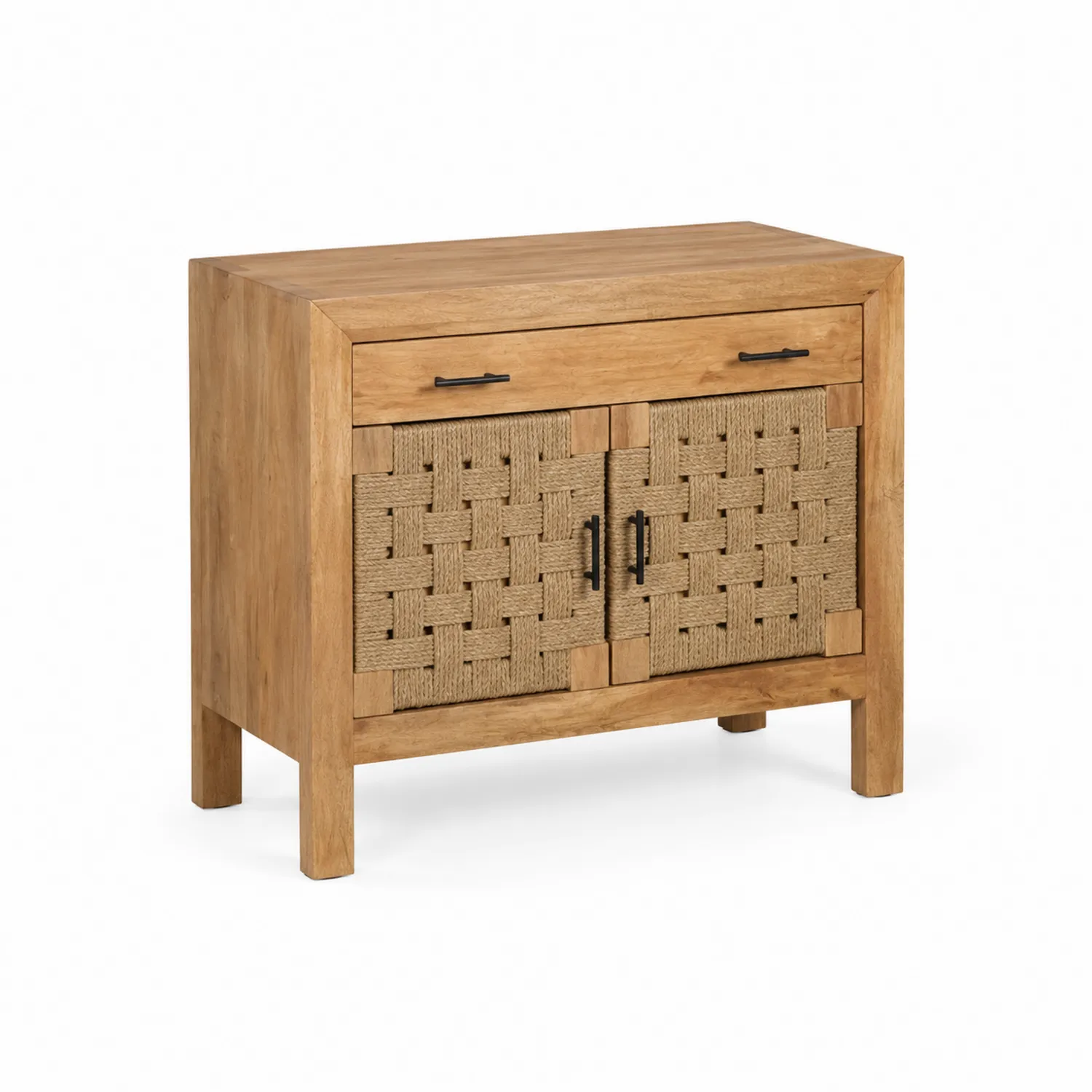 Credenza in Legno Massello con Ante in Rattan