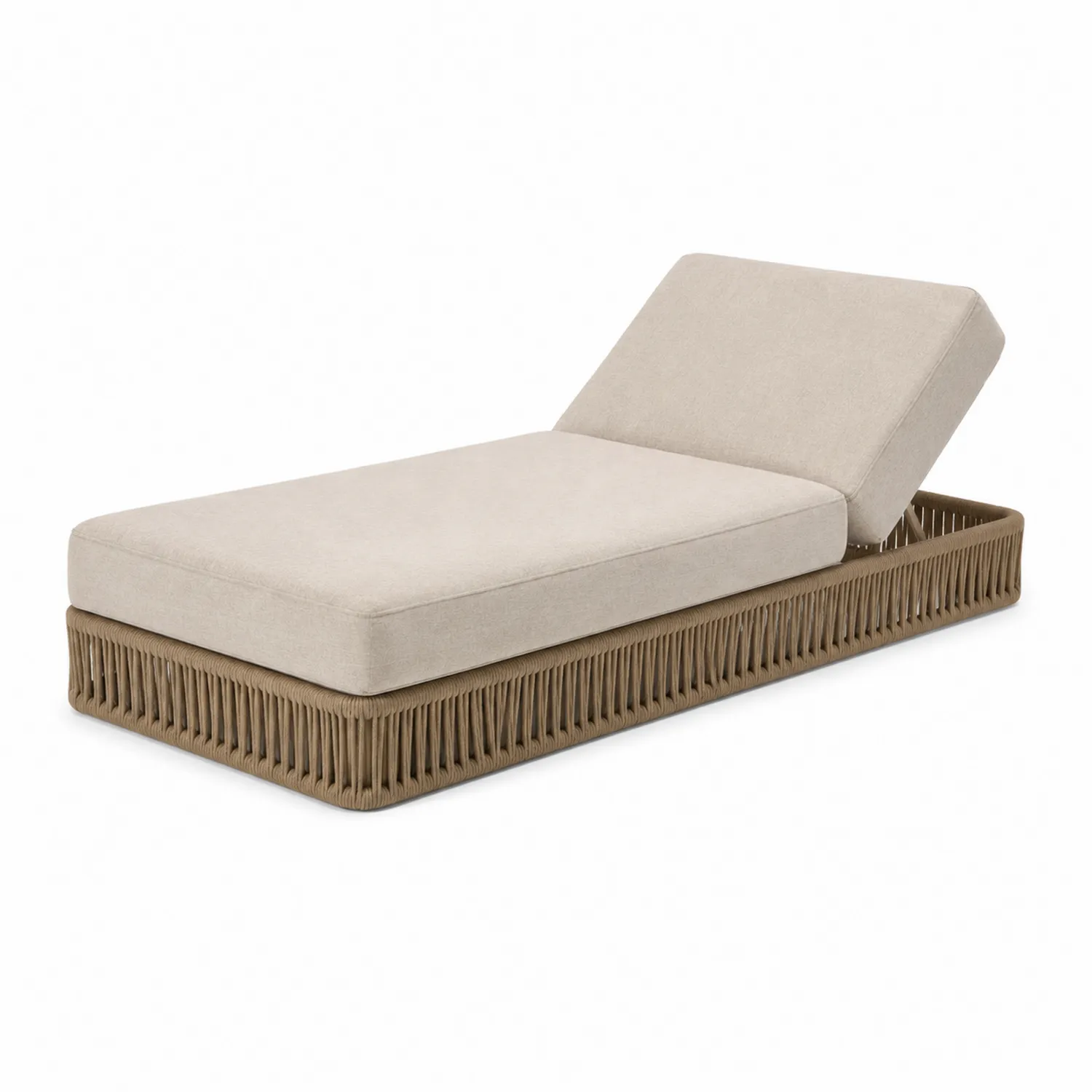 Lettino da esterno in legno e corda beige con schienale regolabile