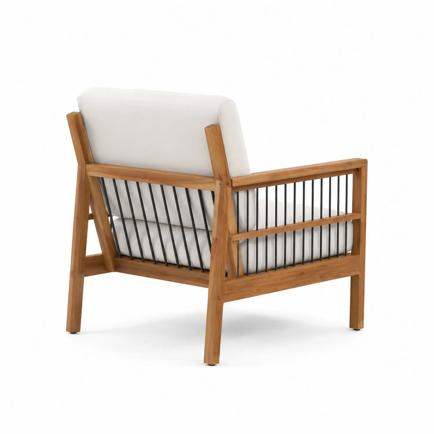 Poltrona in Legno di Teak e Alluminio con Cuscini Bianchi