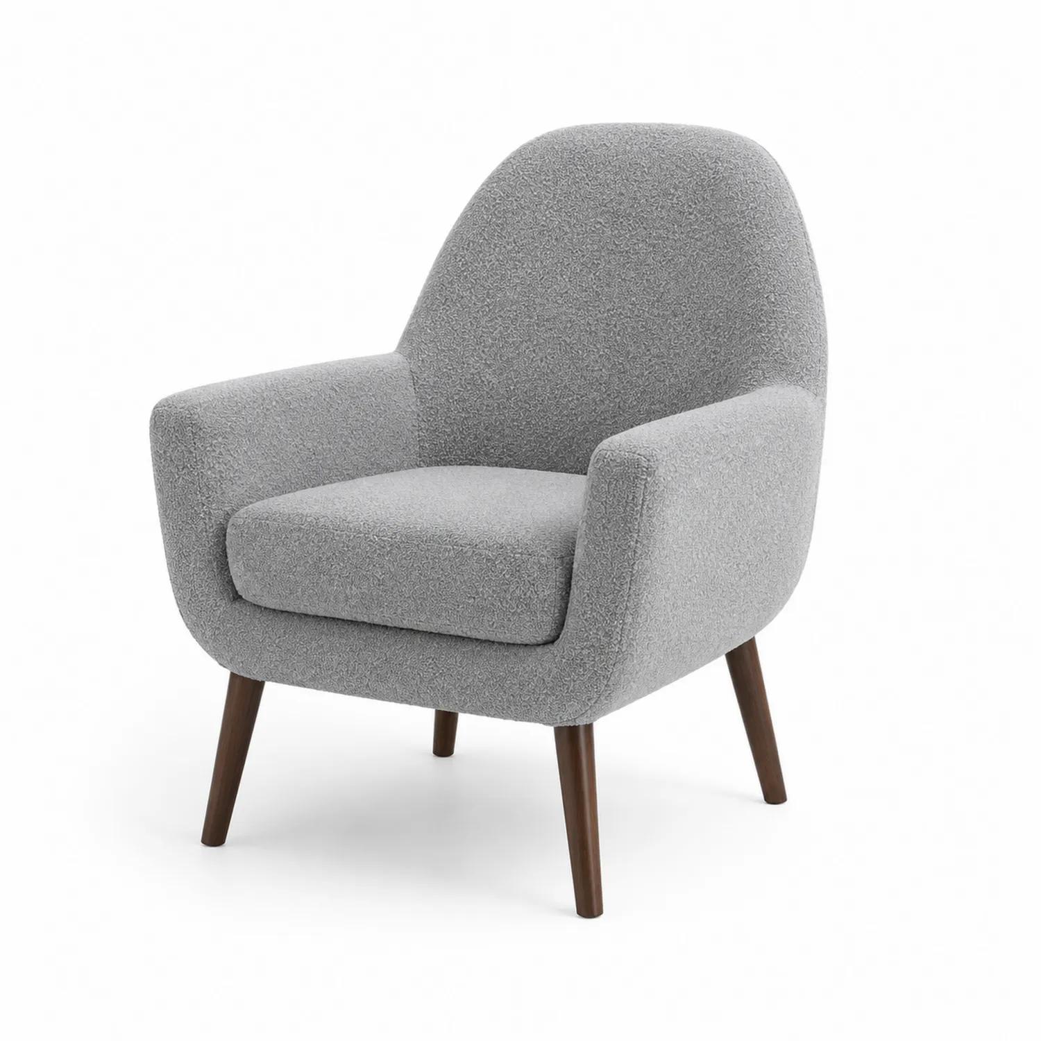 Poltrona in tessuto bouclé con gambe in legno massello Grigio