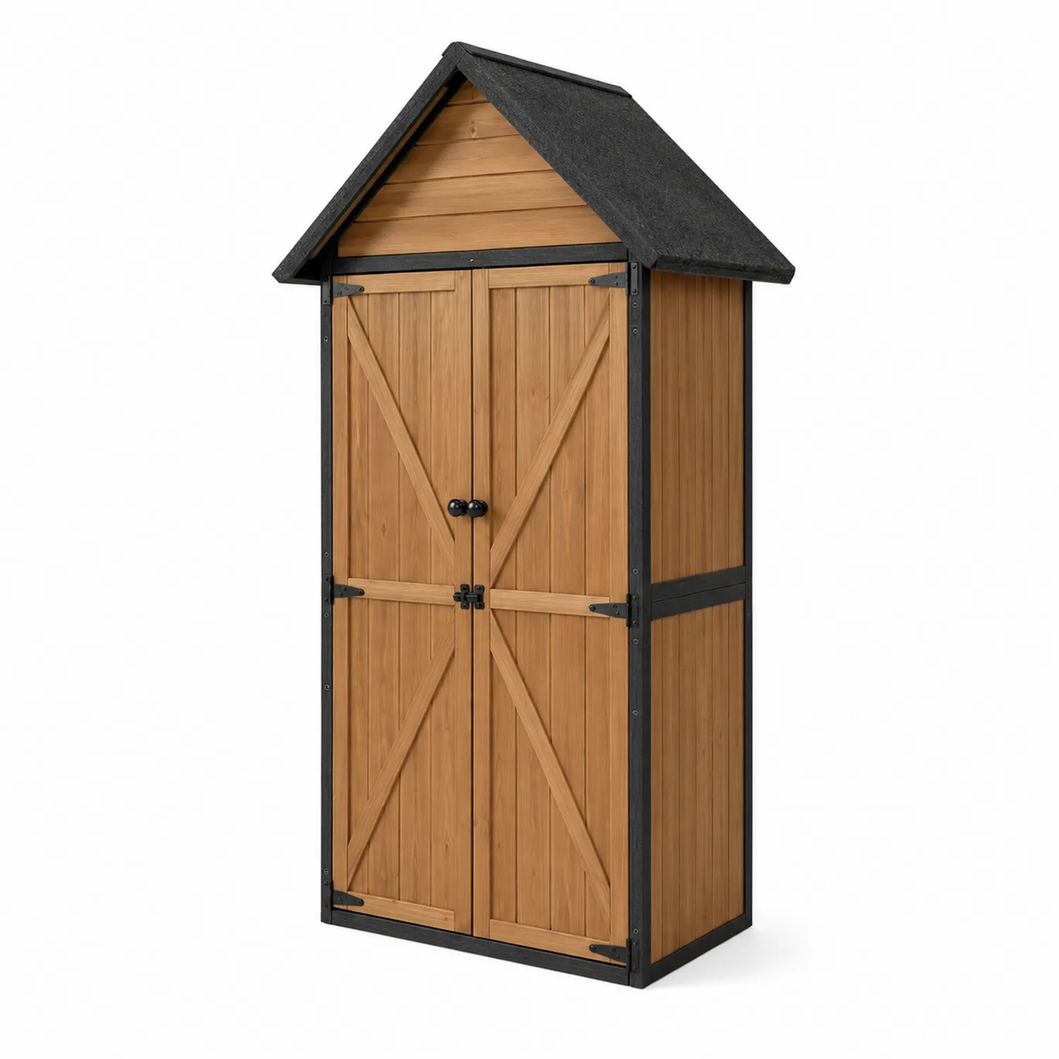 Casetta da giardino in legno e metallo marrone e nero 90x50x180 cm