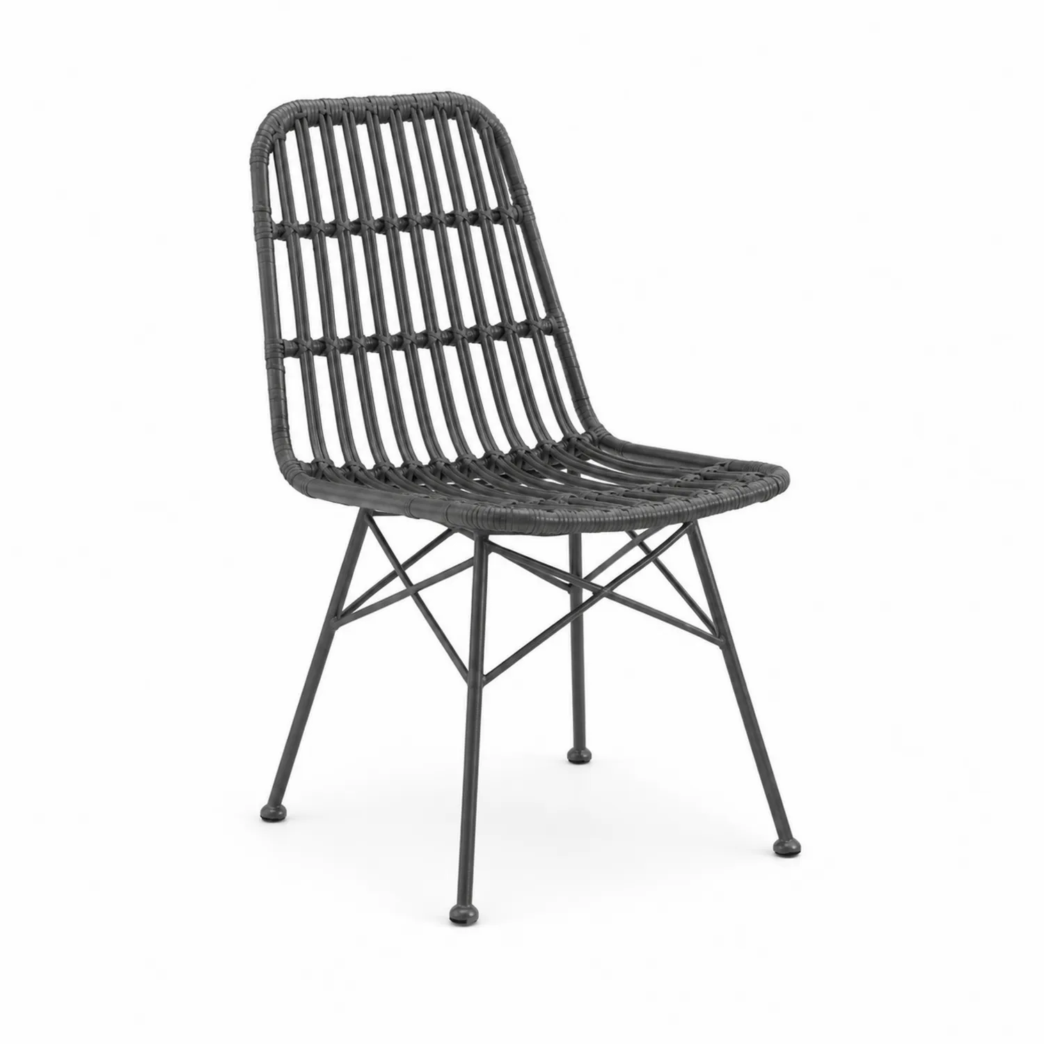 Sedia in rattan nero con struttura in acciaio, 85 cm