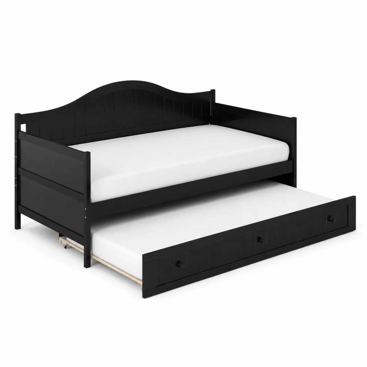 Letto in Legno Nero con Letto Estraibile 200x90 cm