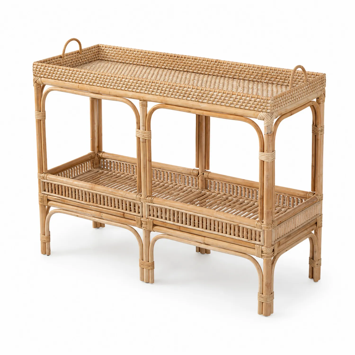 Consolle in rattan con due ripiani 120x40x75 cm