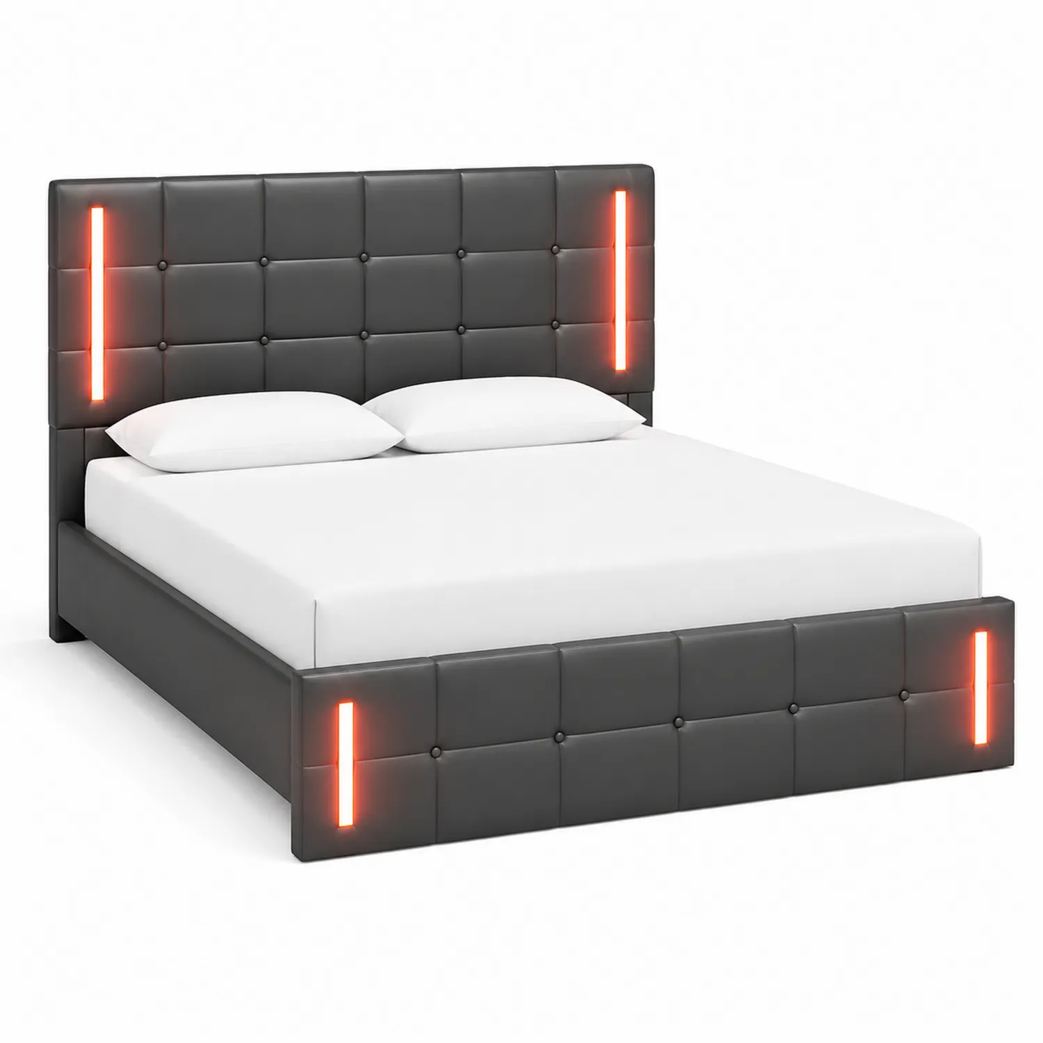 Letto matrimoniale in similpelle Nero con LED