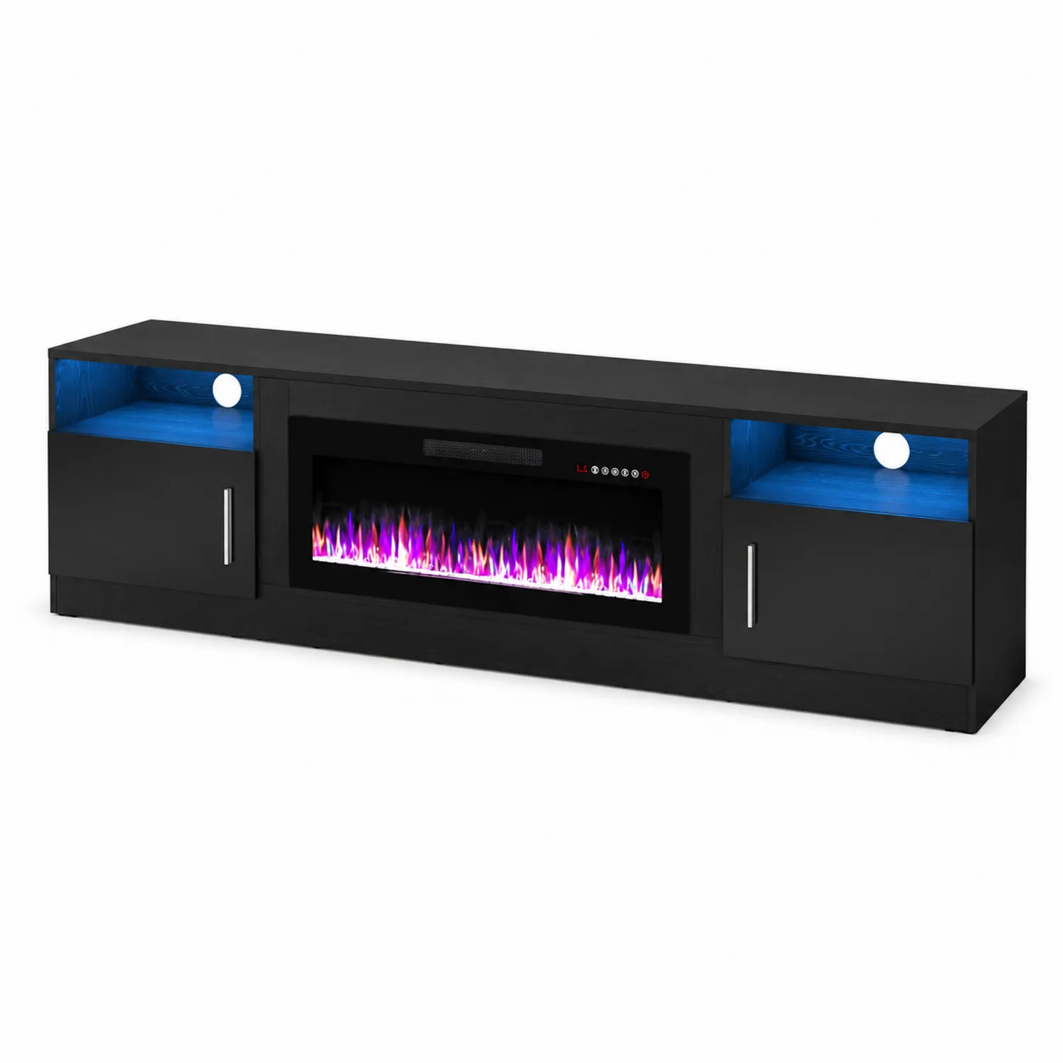Mobile TV in MDF con Camino Elettrico e LED Nero