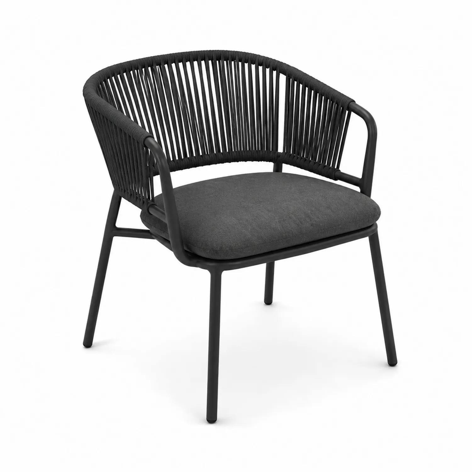 Sedia da esterno in metallo e corda con cuscino grigio