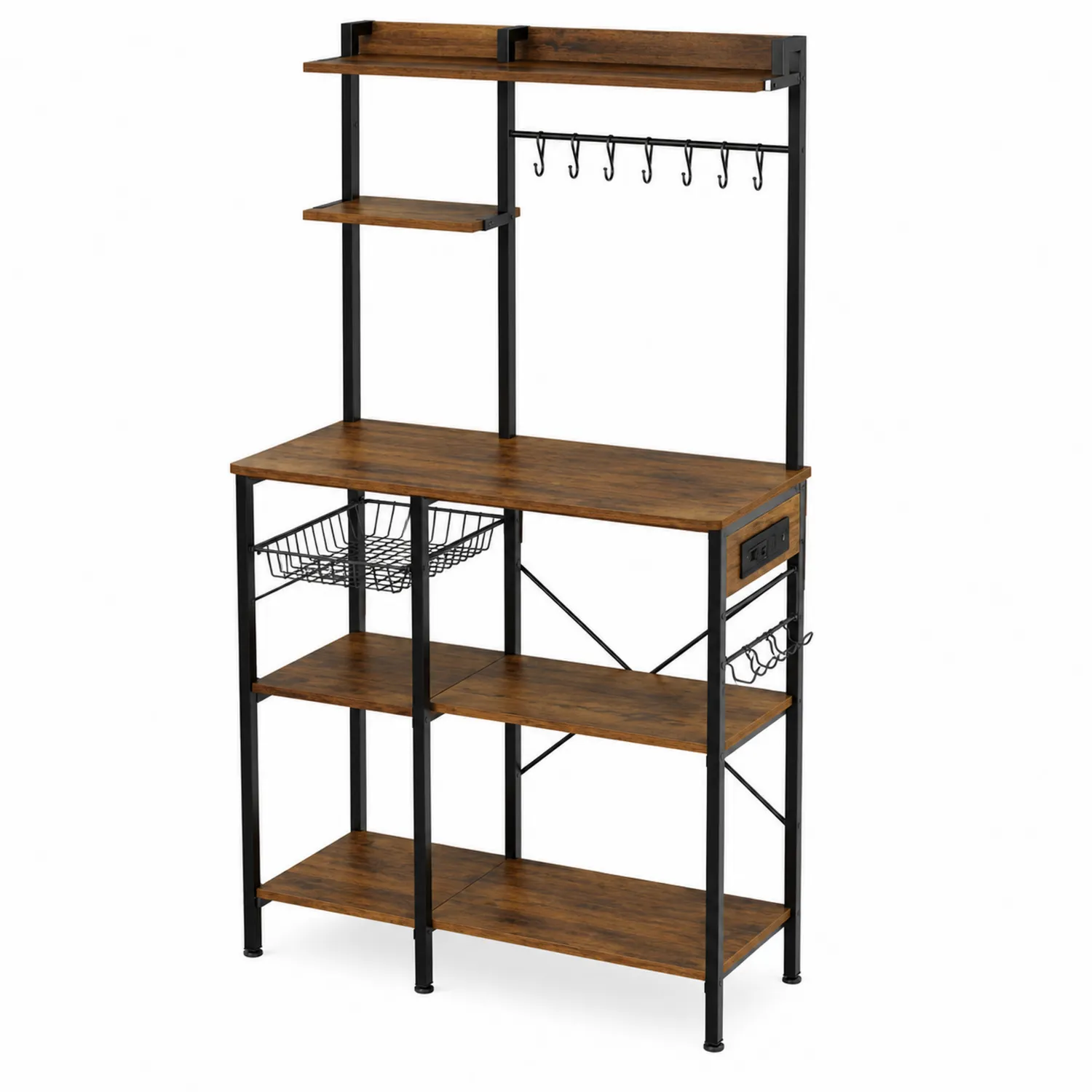 Scaffale da Cucina in Legno e Metallo con Ganci