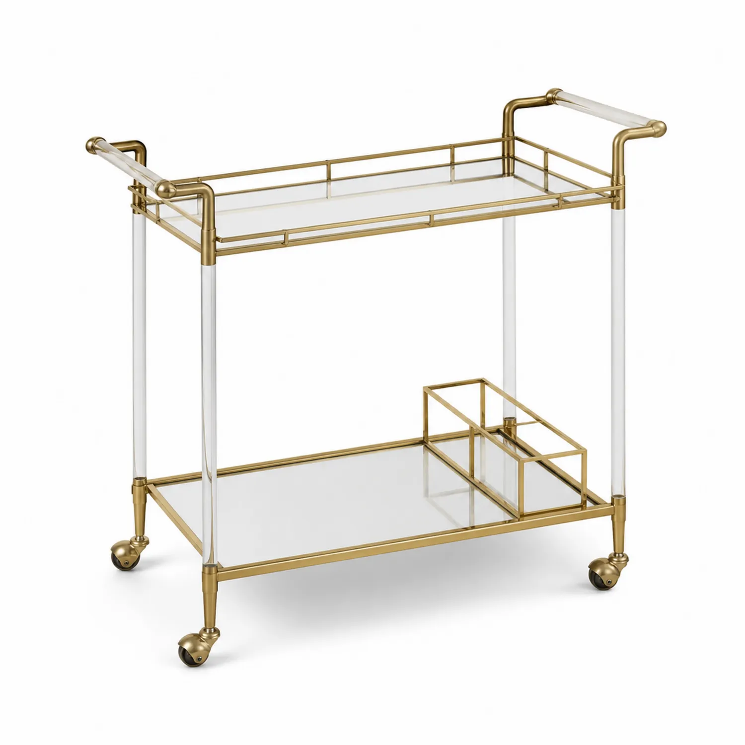 Carrello da Cucina in Metallo e Vetro con Texture Oro