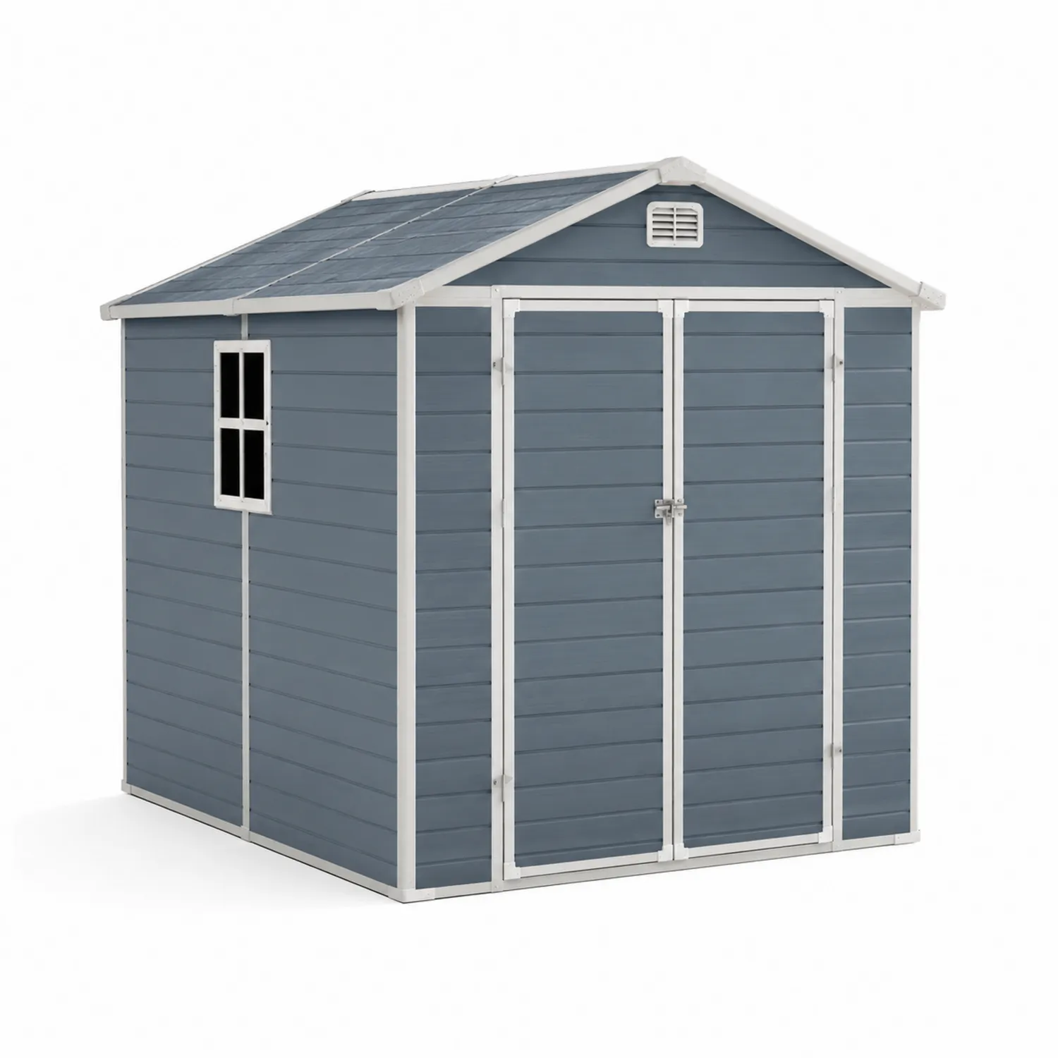 Casetta da giardino in plastica blu con tetto a spiovente 213x130x185 cm