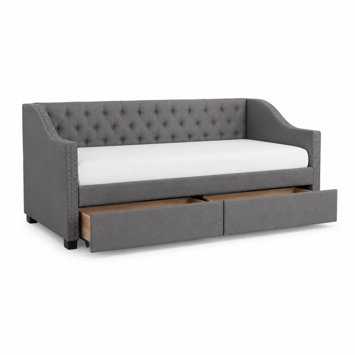 Divano Letto in Velluto Grigio con Cassetti