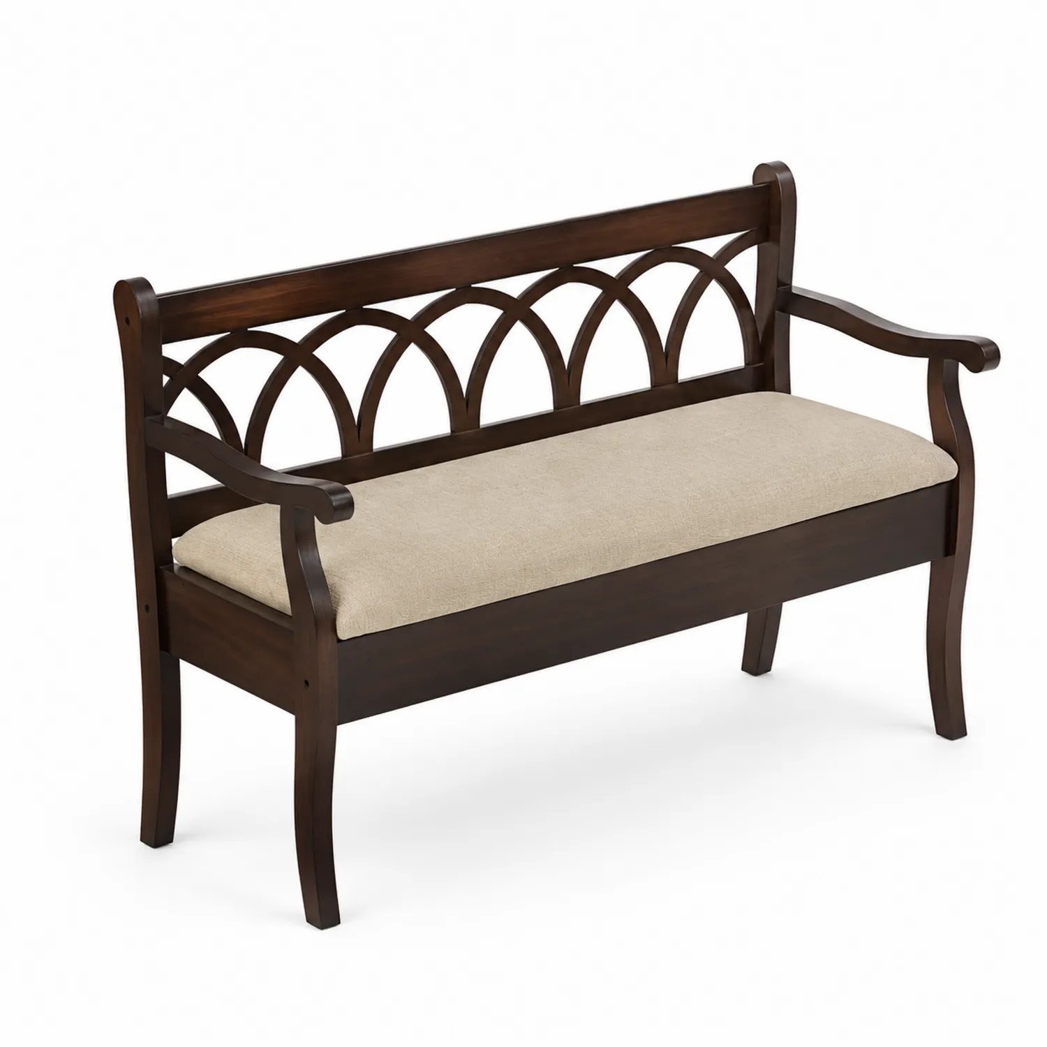 Panca in legno massello con seduta in poliestere beige