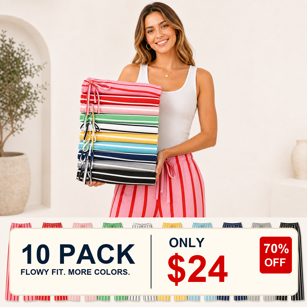 10 pack only $24 women's striped wide leg pants promotion