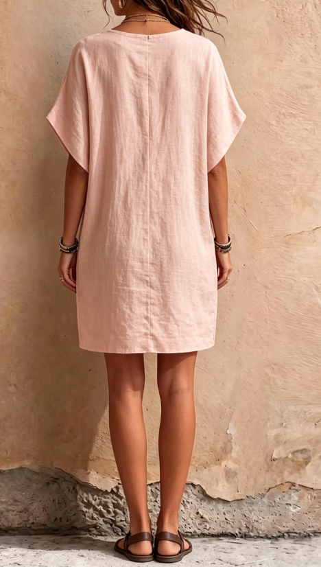 Back view of the relaxed V-neck pocket dress