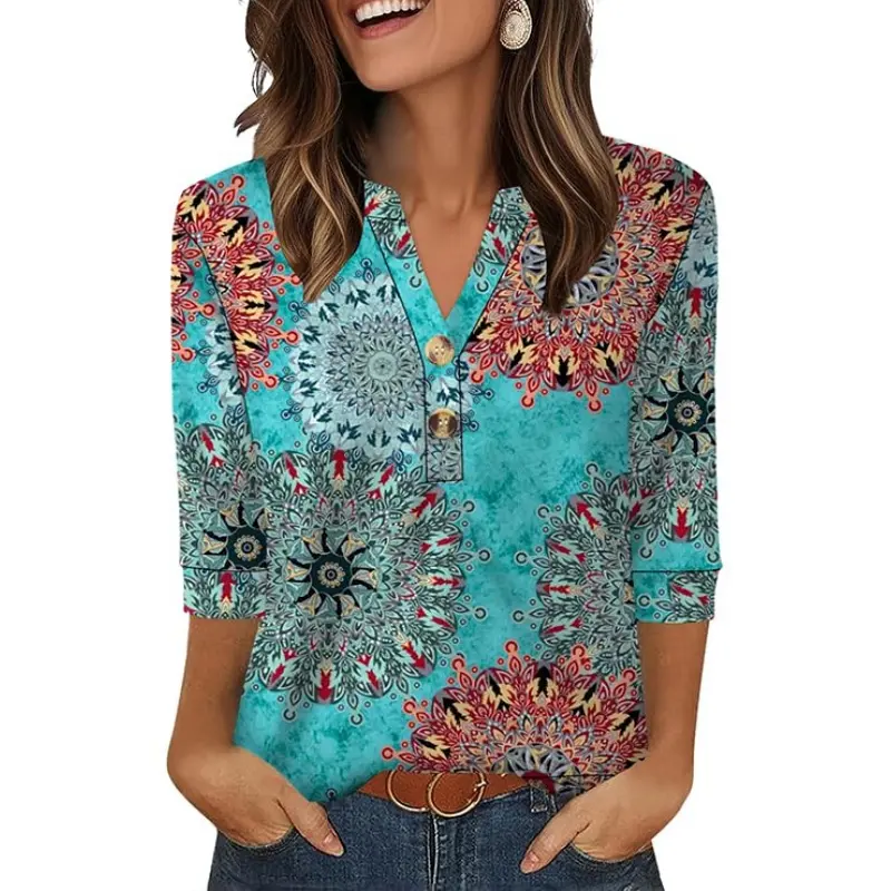 WIHOLL 3/4 Sleeve Tops Summer Outfits for Women Breathable Lightweight Blouses Air Conditioner Friendly Loose Fit Beach Vacation Girls Adjustable