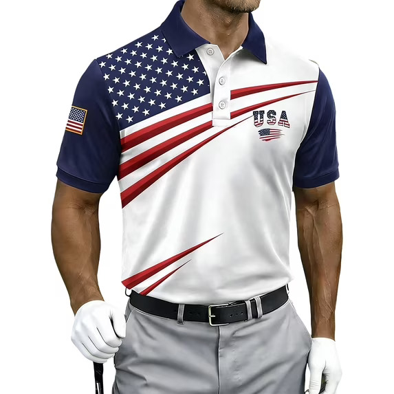 Mens Short Sleeve Polo Shirts 250th Anniversary USA Shirt Flag Print Patriotic 4th of July