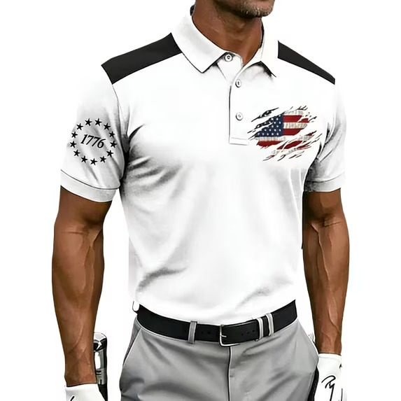 Mens Short Sleeve Polo Shirts 250th Anniversary USA Shirt Flag Print Patriotic 4th of July