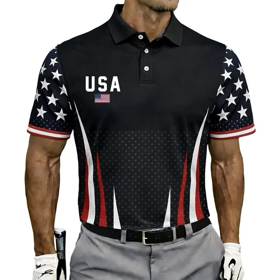 Mens Short Sleeve Polo Shirts 250th Anniversary USA Shirt Flag Print Patriotic 4th of July