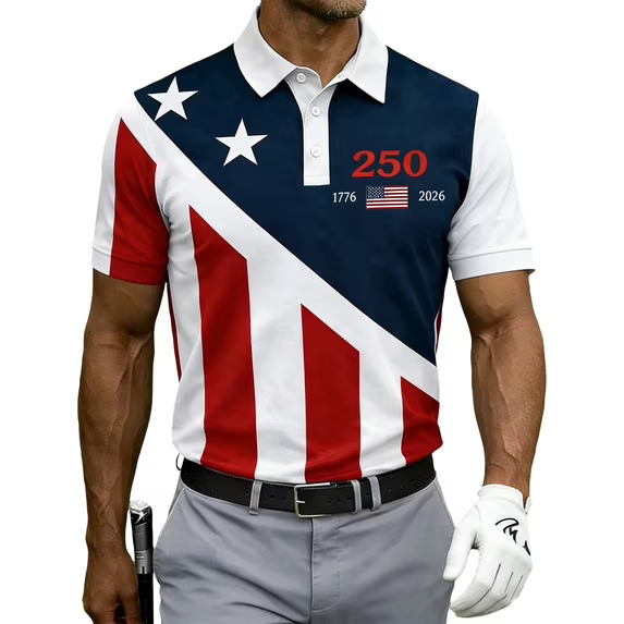 Mens Short Sleeve Polo Shirts 250th Anniversary USA Shirt Flag Print Patriotic 4th of July