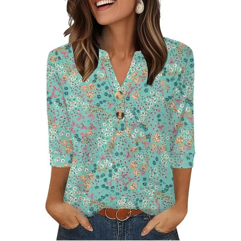 WIHOLL 3/4 Sleeve Tops Summer Outfits for Women Breathable Lightweight Blouses Air Conditioner Friendly Loose Fit Beach Vacation Girls Adjustable