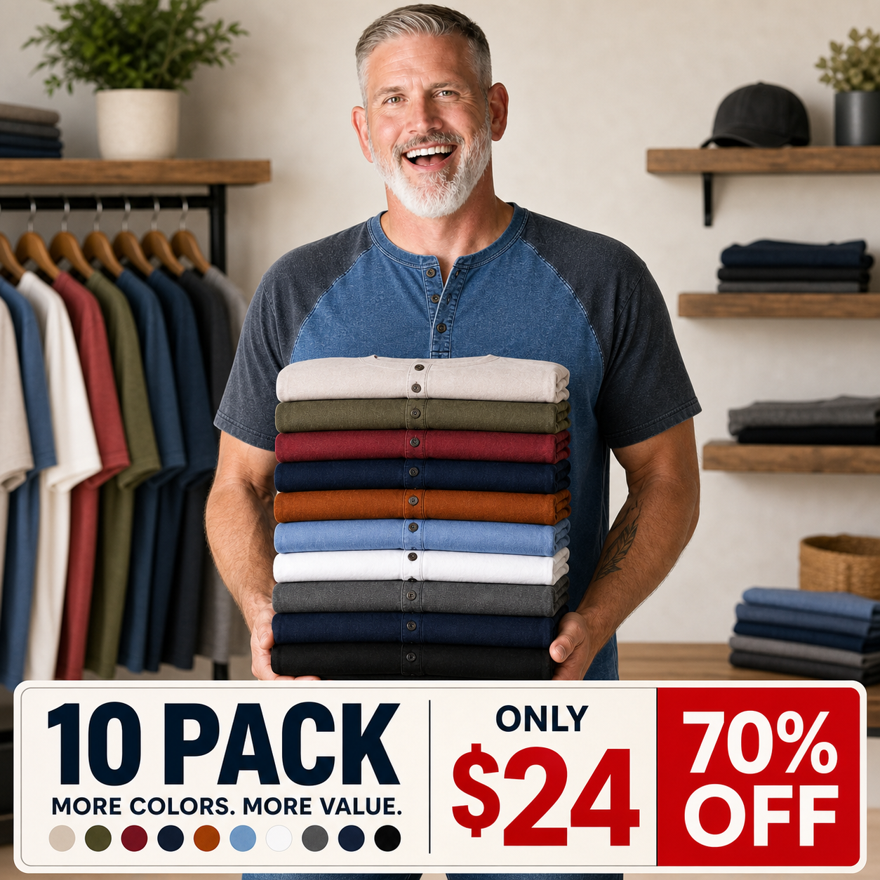 10 pack only $24 washed raglan henley promotion