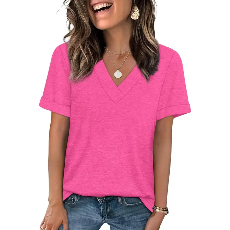WIHOLL Womens Summer Tops Short Sleeve Basic Casual V Neck T Shirts Trendy Fashion 2025