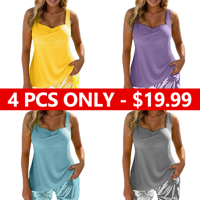 The ‘Sun-Drenched’ Tankini: Vibrant Ribbed & Floral Set