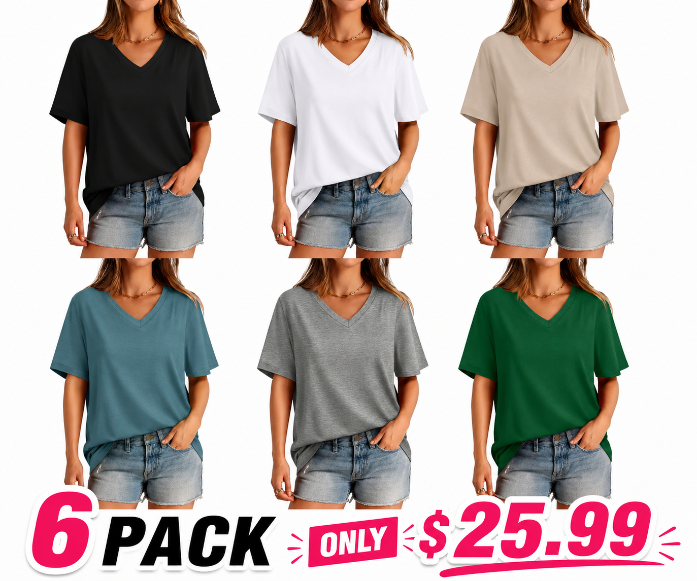 WIHOLL Womens Summer Tops Short Sleeve Basic Casual V Neck T Shirts Trendy