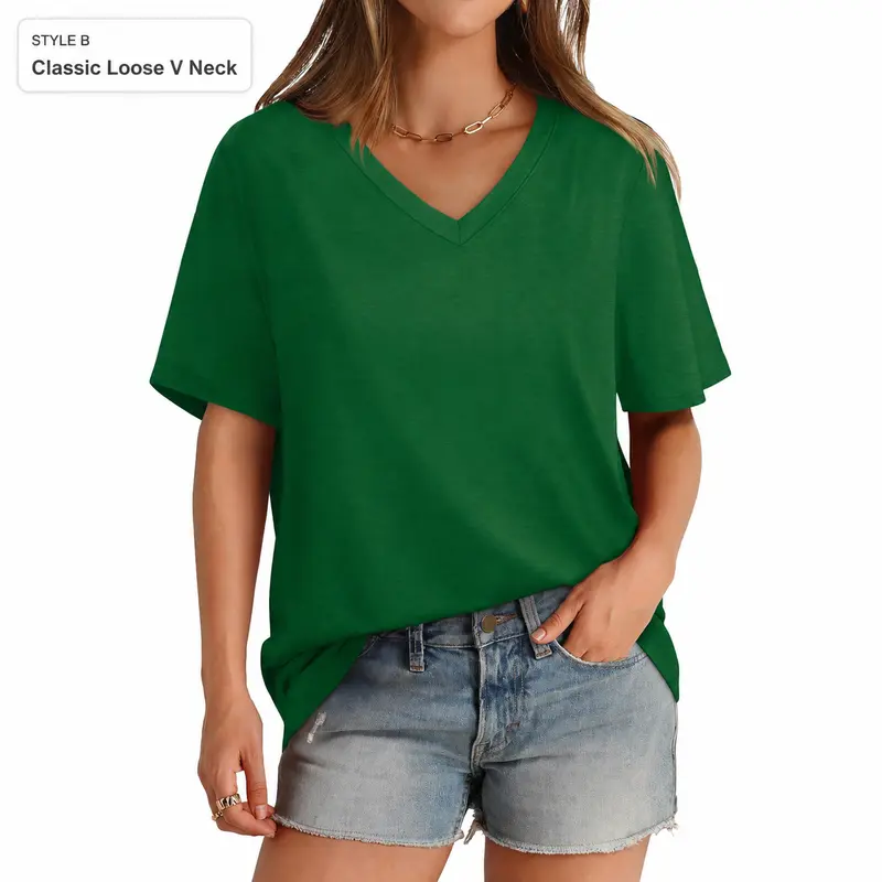 WIHOLL Womens Summer Tops Short Sleeve Basic Casual V Neck T Shirts Trendy Fashion 2025